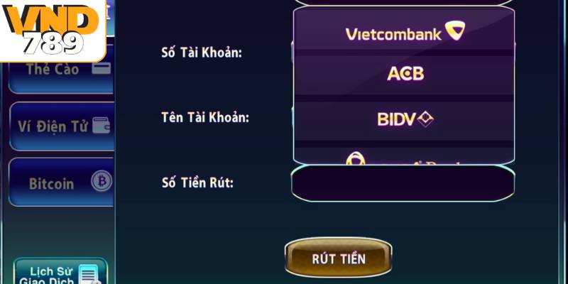 Bạn cần nhập đúng số tiền và chọn phương thức khi rút tiền VND789